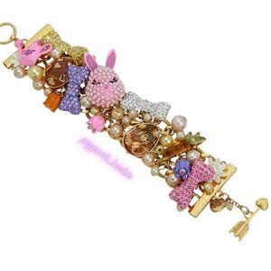 Betsey Johnson Gold Tone Some Bunnys Baby Easter Spring Statement Bracelet NWT‎